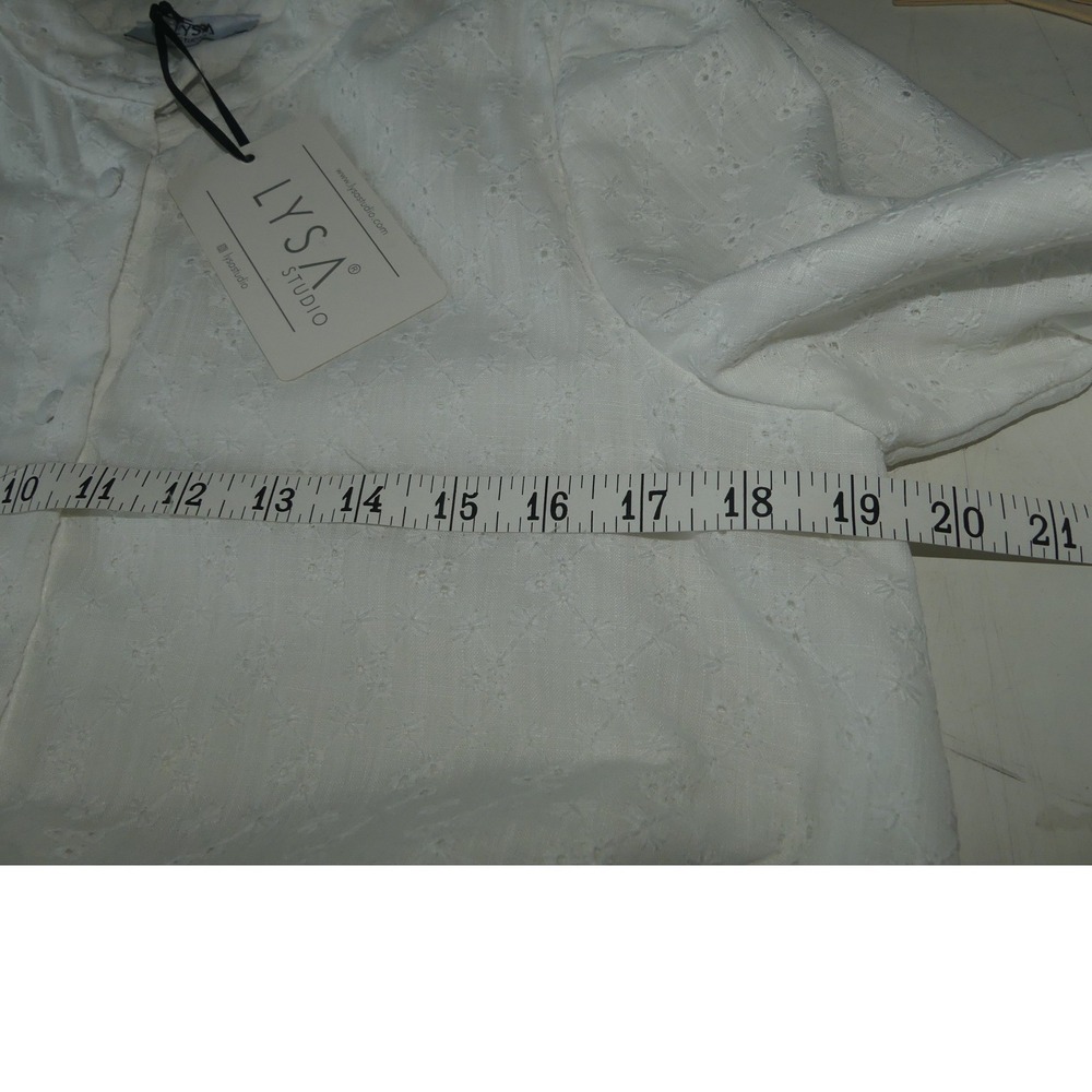 White Eyelet Tunic Shirt Dress Sz L Retro 3 Button Cuff NEW Office Casual Summer - Picture 8 of 8